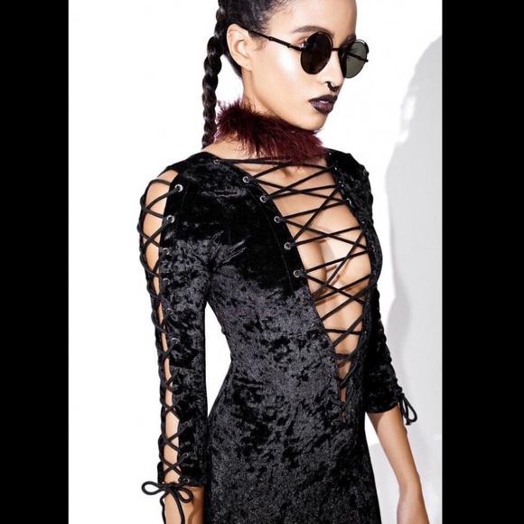 velvet lace up dress